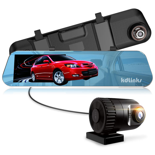 KDLINKS® R100 ULTRA HD 1296P FRONT + 1080P REAR 280° SUPER WIDE ANGLE REARVIEW MIRROR CAR DASH CAM WITH IPS HD 5